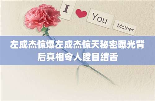 左成杰惊爆左成杰惊天秘密曝光背后真相令人瞠目结舌
