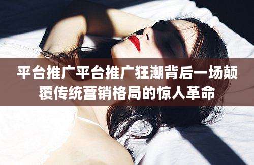 平台推广平台推广狂潮背后一场颠覆传统营销格局的惊人革命