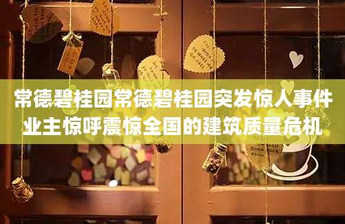 常德碧桂园常德碧桂园突发惊人事件业主惊呼震惊全国的建筑质量危机