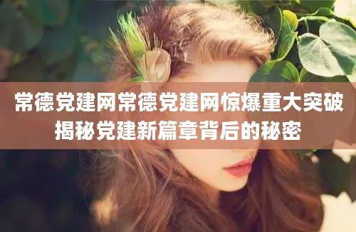 常德党建网常德党建网惊爆重大突破揭秘党建新篇章背后的秘密