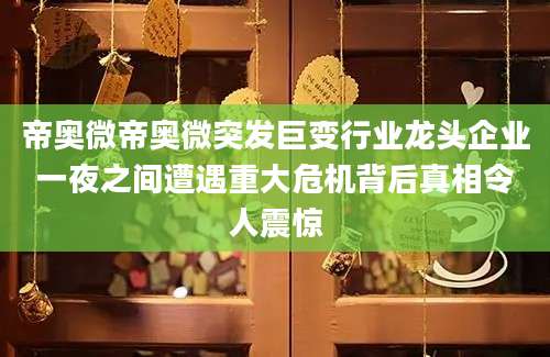 帝奥微帝奥微突发巨变行业龙头企业一夜之间遭遇重大危机背后真相令人震惊
