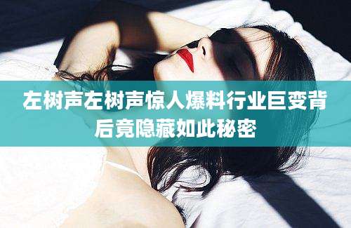 左树声左树声惊人爆料行业巨变背后竟隐藏如此秘密